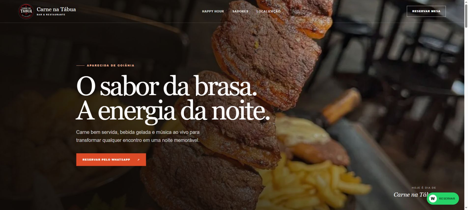 Captura real do site publicado da Carne na Tábua
