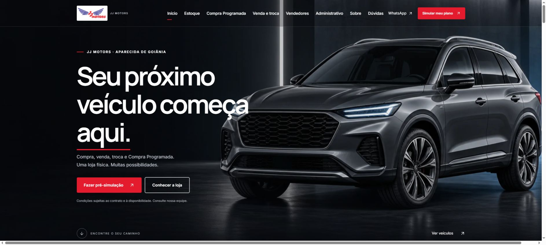 Captura real do site publicado da JJ Motors